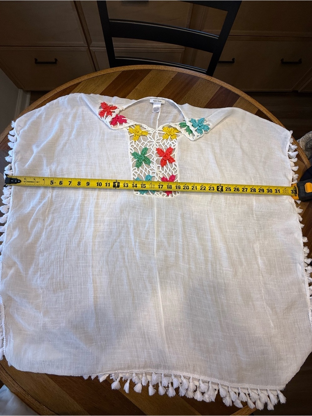 Moss Rose White Crochet V-Neck Swim Coverup with Multicolor Floral Detail - Picture 7 of 8